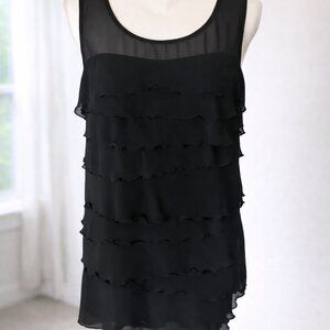Nicole by Nicole Miller Black Sheer Tiered Ruffle Sleeveless Top Size L